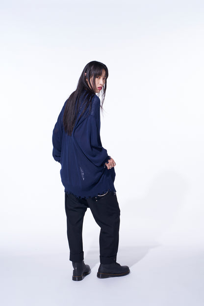 COMPACT TWIST 10G DAMAGED KNITTED CARDIGAN