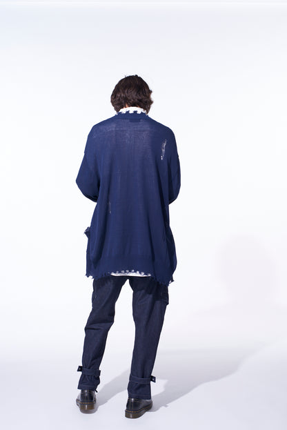 COMPACT TWIST 10G DAMAGED KNITTED CARDIGAN