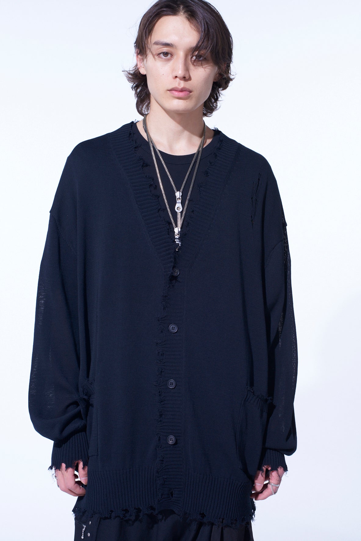 COMPACT TWIST 10G DAMAGED KNITTED CARDIGAN