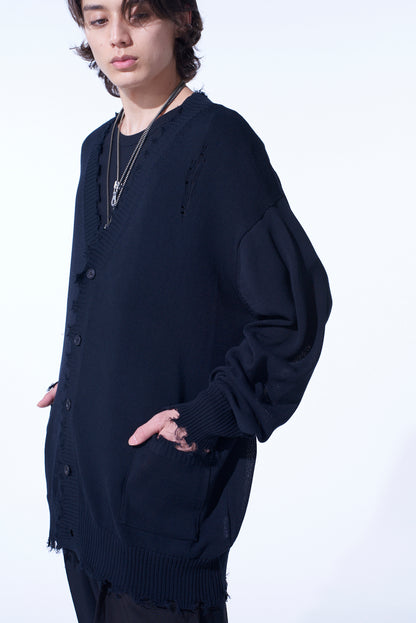 COMPACT TWIST 10G DAMAGED KNITTED CARDIGAN