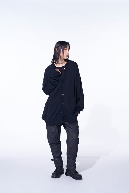 COMPACT TWIST 10G DAMAGED KNITTED CARDIGAN