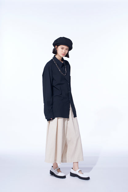 COTTON/LINEN POPLIN CULOTTE PANTS