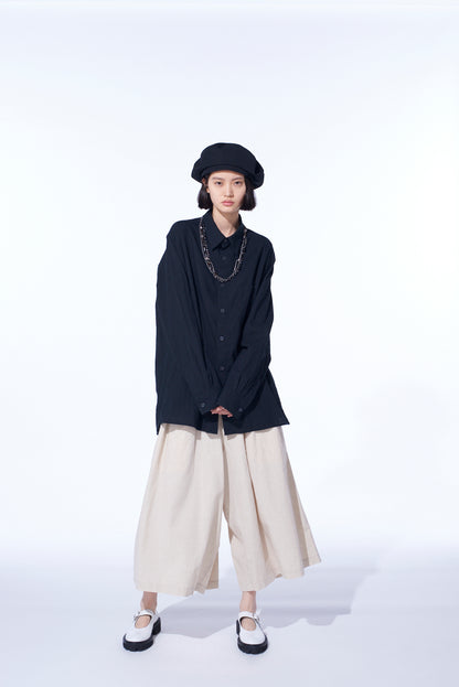 COTTON/LINEN POPLIN CULOTTE PANTS