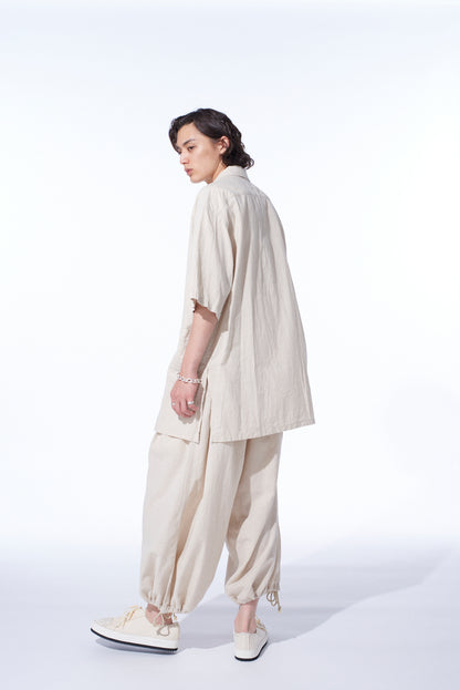 COTTON/LINEN POPLIN BALLOON PANTS