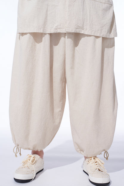 COTTON/LINEN POPLIN BALLOON PANTS