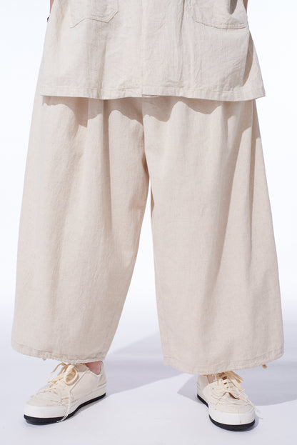 COTTON/LINEN POPLIN BALLOON PANTS
