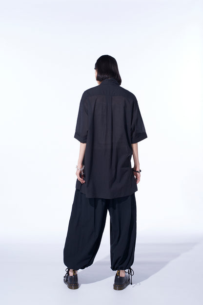 COTTON/LINEN POPLIN BALLOON PANTS