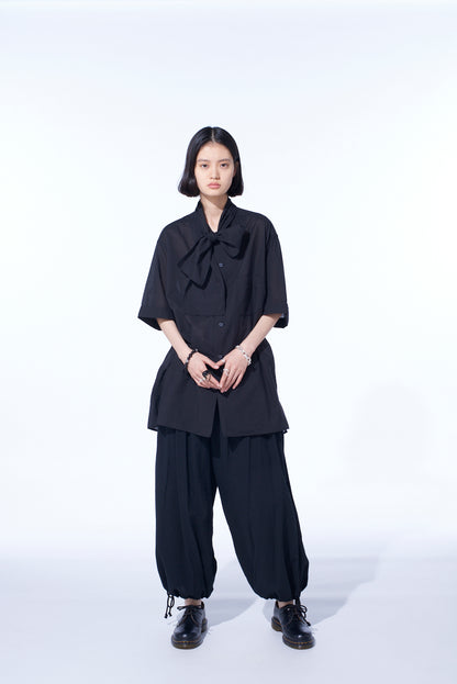 COTTON/LINEN POPLIN BALLOON PANTS