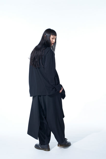 WASHER WOOL GABARDINE WRAP PANTS