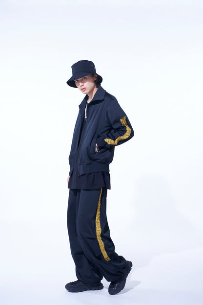 PE/SMOOTH JERSEY KNEE TUCK MILITARY PANTS WITH TYROLEAN TAPES