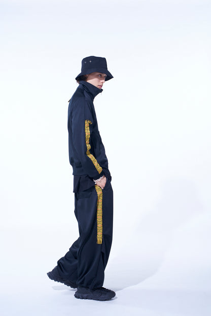 PE/SMOOTH JERSEY KNEE TUCK MILITARY PANTS WITH TYROLEAN TAPES