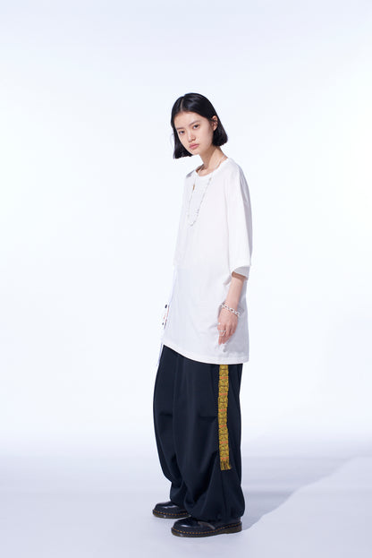 PE/SMOOTH JERSEY KNEE TUCK MILITARY PANTS WITH TYROLEAN TAPES