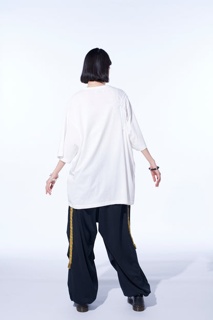 PE/SMOOTH JERSEY KNEE TUCK MILITARY PANTS WITH TYROLEAN TAPES