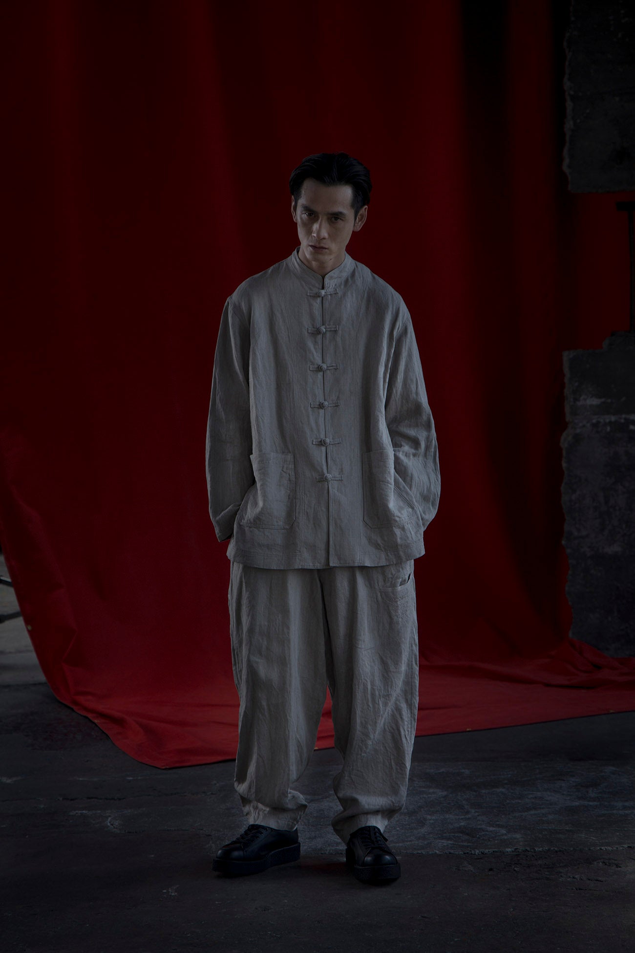 S’YTE × GDC Collaborate Collection- VINTAGE LINEN CHINO CLOTH OCTAGON STAR EMBROIDERY WAIST-STRING PANTS