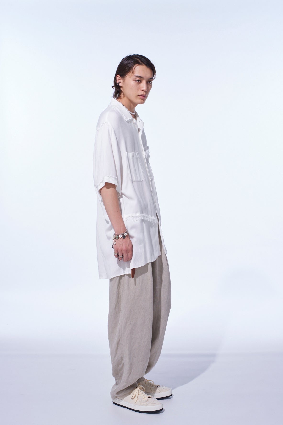 S’YTE × GDC Collaborate Collection- VINTAGE LINEN CHINO CLOTH OCTAGON STAR EMBROIDERY WAIST-STRING PANTS