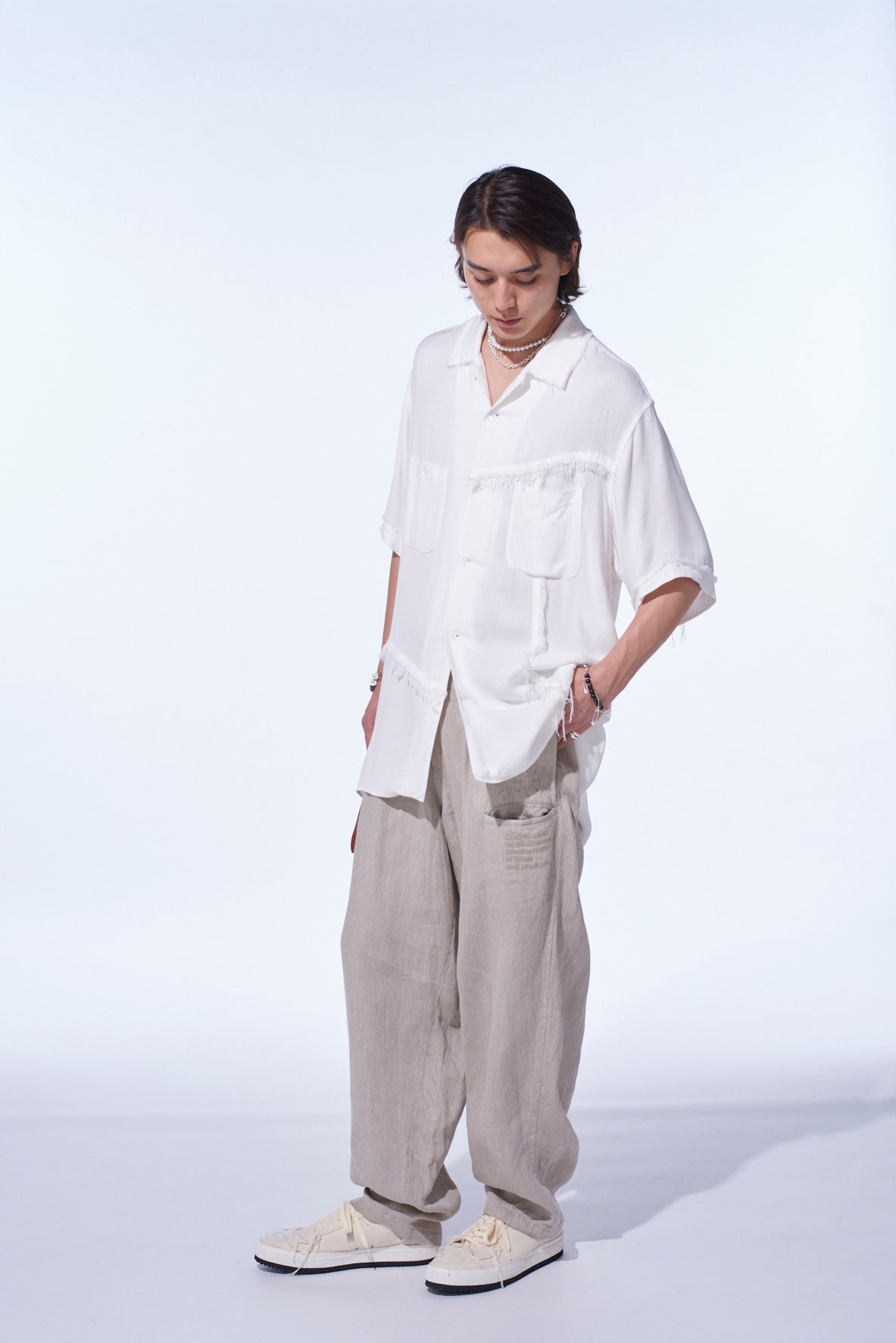 S’YTE × GDC Collaborate Collection- VINTAGE LINEN CHINO CLOTH OCTAGON STAR EMBROIDERY WAIST-STRING PANTS