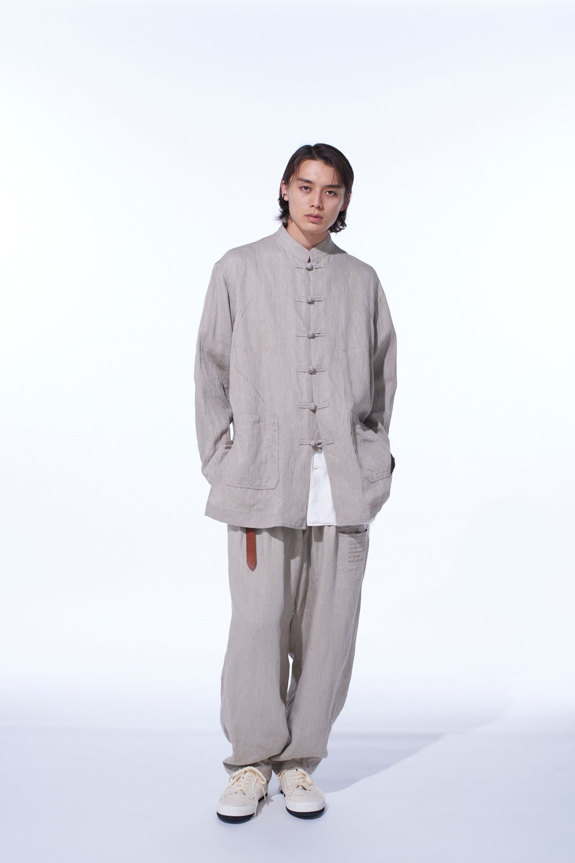 S’YTE × GDC Collaborate Collection- VINTAGE LINEN CHINO CLOTH OCTAGON STAR EMBROIDERY WAIST-STRING PANTS