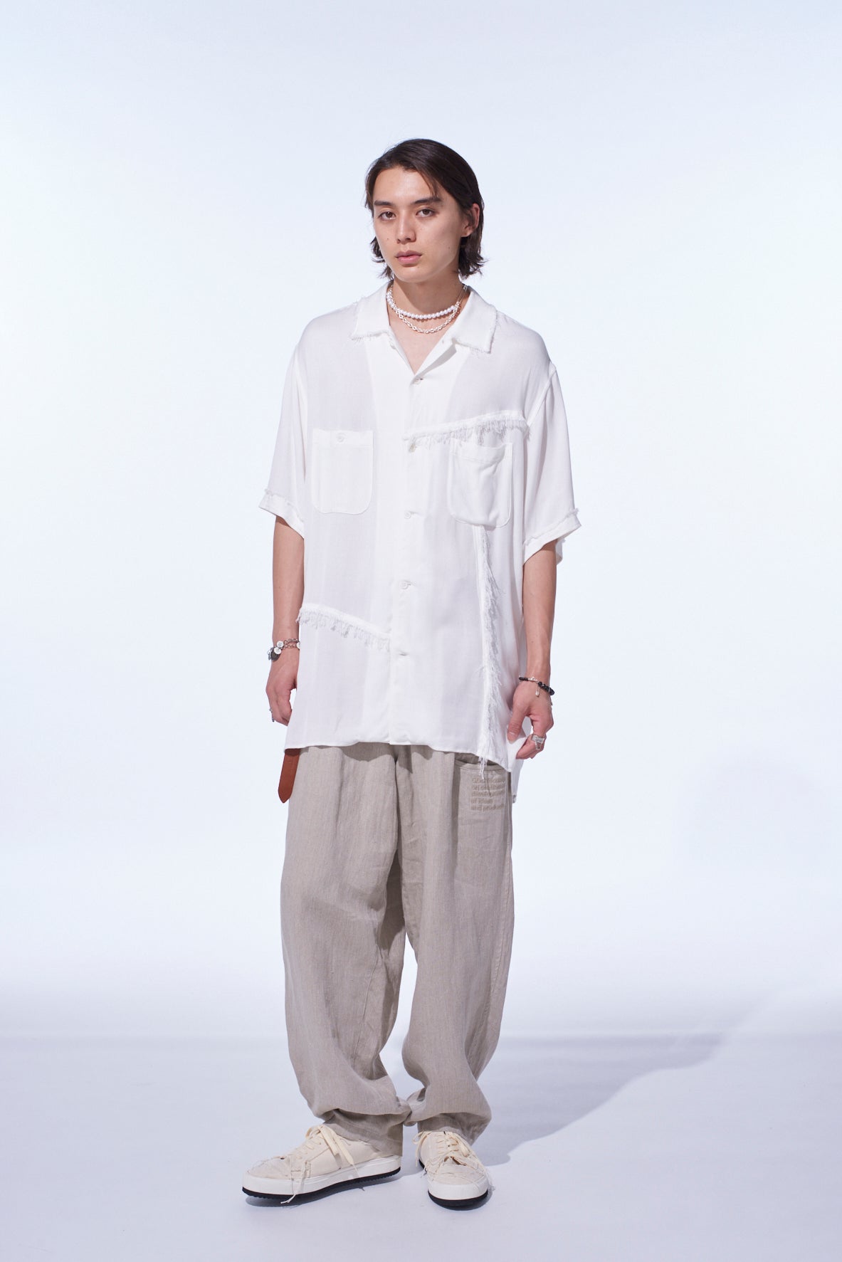 S’YTE × GDC Collaborate Collection- VINTAGE LINEN CHINO CLOTH OCTAGON STAR EMBROIDERY WAIST-STRING PANTS