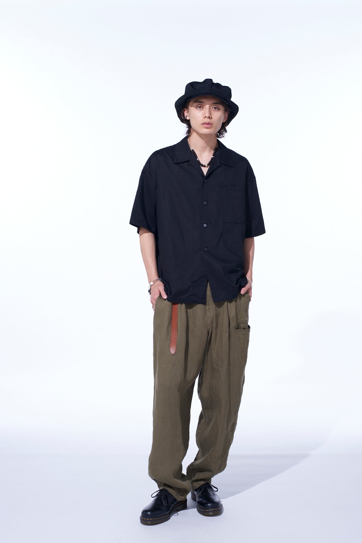 S’YTE × GDC Collaborate Collection- VINTAGE LINEN CHINO CLOTH OCTAGON STAR EMBROIDERY WAIST-STRING PANTS