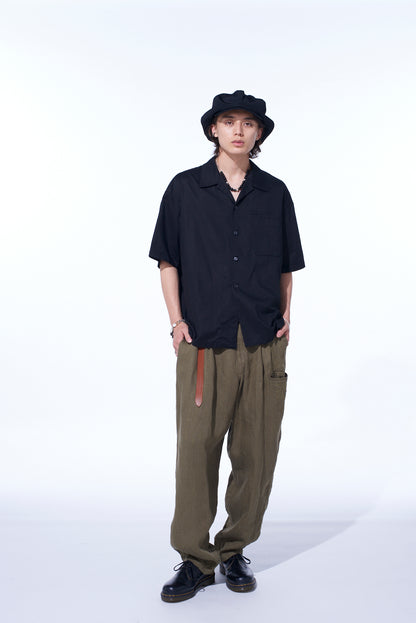 S’YTE × GDC Collaborate Collection- VINTAGE LINEN CHINO CLOTH OCTAGON STAR EMBROIDERY WAIST-STRING PANTS