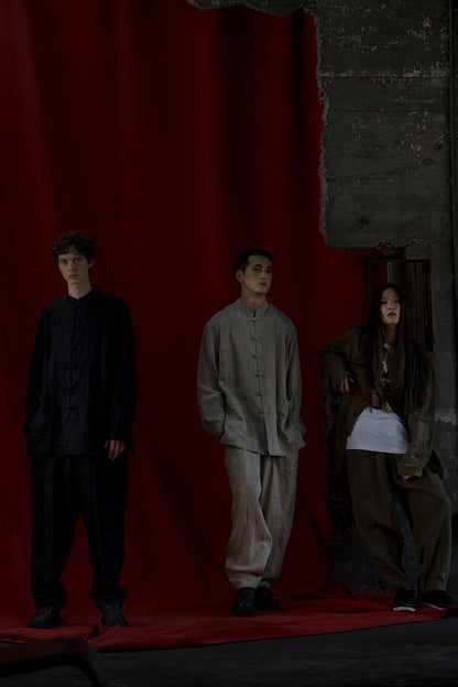 S’YTE × GDC Collaborate Collection- VINTAGE LINEN CHINO CLOTH OCTAGON STAR EMBROIDERY WAIST-STRING PANTS