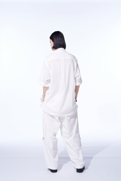 COTTON/LINEN DUNGAREE SIDEBANDED PANTS