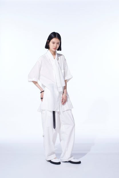 COTTON/LINEN DUNGAREE SIDEBANDED PANTS