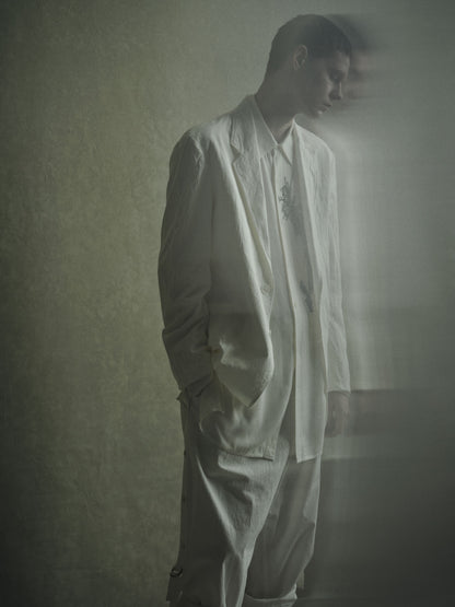 COTTON/LINEN DUNGAREE SIDEBANDED PANTS