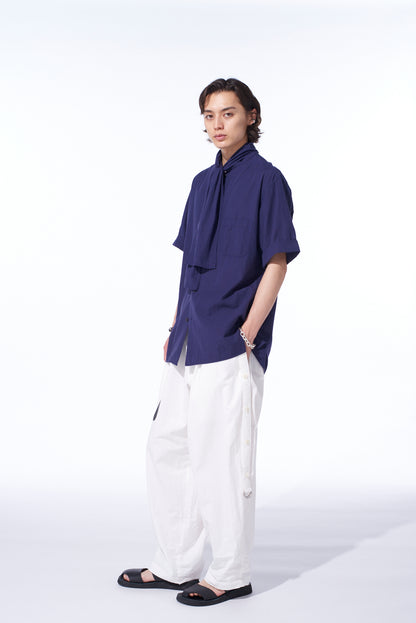 COTTON/LINEN DUNGAREE SIDEBANDED PANTS