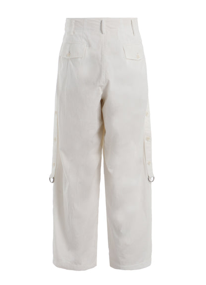 COTTON/LINEN DUNGAREE SIDEBANDED PANTS
