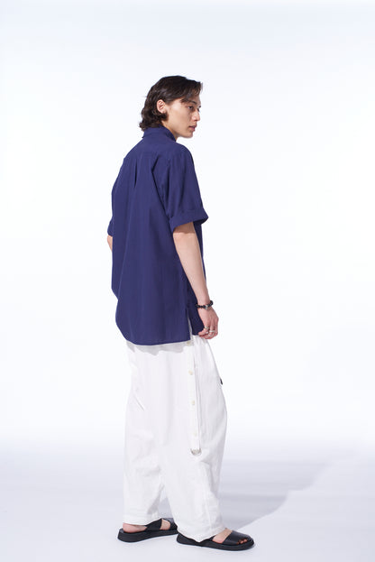 COTTON/LINEN DUNGAREE SIDEBANDED PANTS