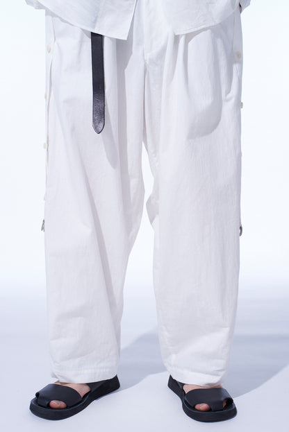 COTTON/LINEN DUNGAREE SIDEBANDED PANTS