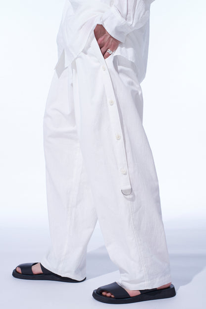 COTTON/LINEN DUNGAREE SIDEBANDED PANTS