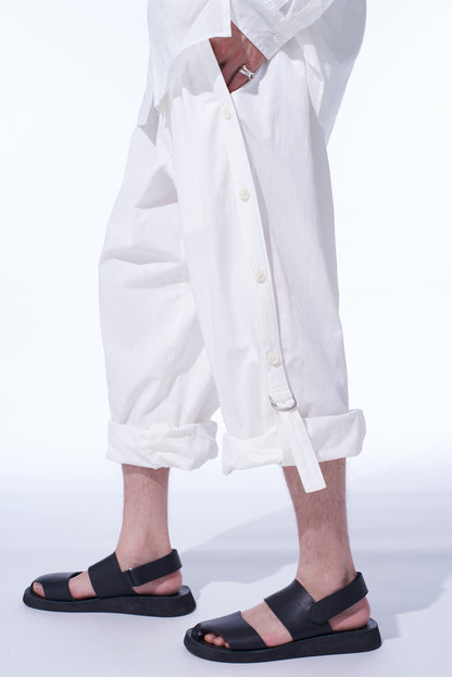 COTTON/LINEN DUNGAREE SIDEBANDED PANTS