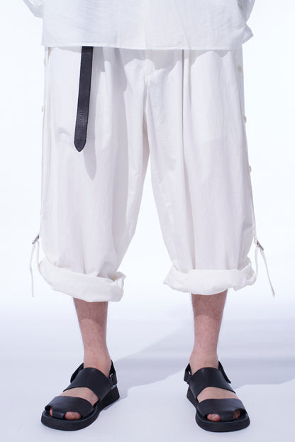 COTTON/LINEN DUNGAREE SIDEBANDED PANTS
