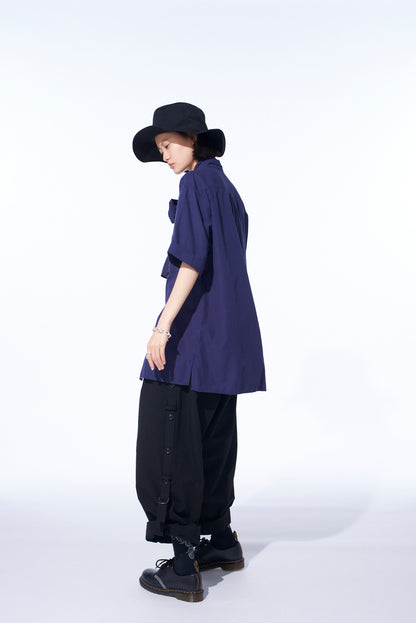 COTTON/LINEN DUNGAREE SIDEBANDED PANTS