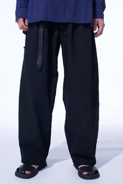 COTTON/LINEN DUNGAREE SIDEBANDED PANTS