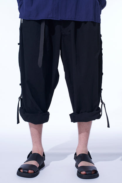 COTTON/LINEN DUNGAREE SIDEBANDED PANTS