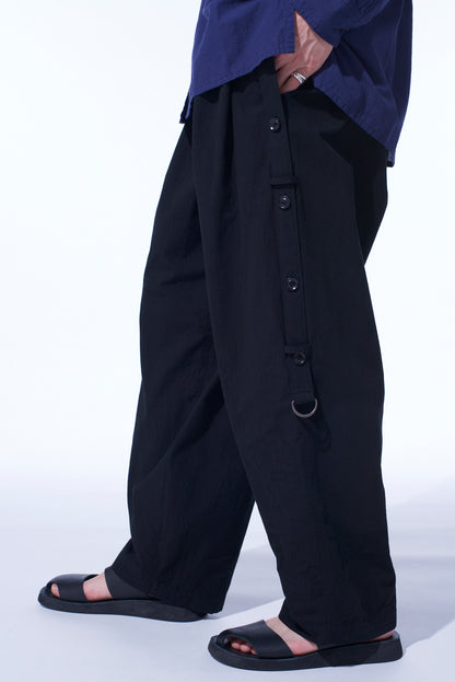 COTTON/LINEN DUNGAREE SIDEBANDED PANTS