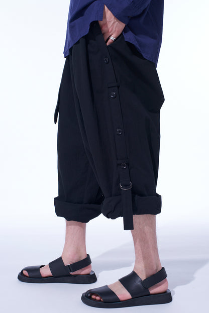 COTTON/LINEN DUNGAREE SIDEBANDED PANTS