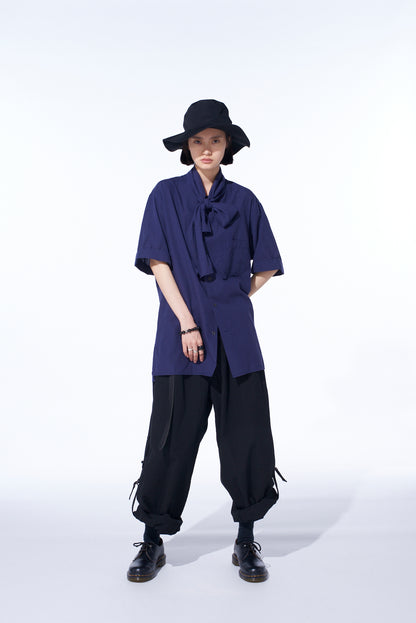 COTTON/LINEN DUNGAREE SIDEBANDED PANTS