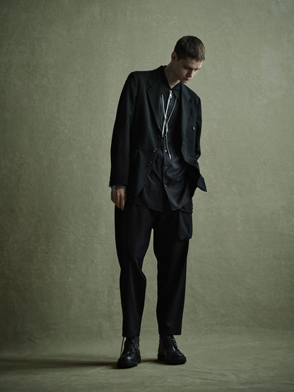 WASHER WOOL GABARDINE WAIST-STRING POCKET PANTS