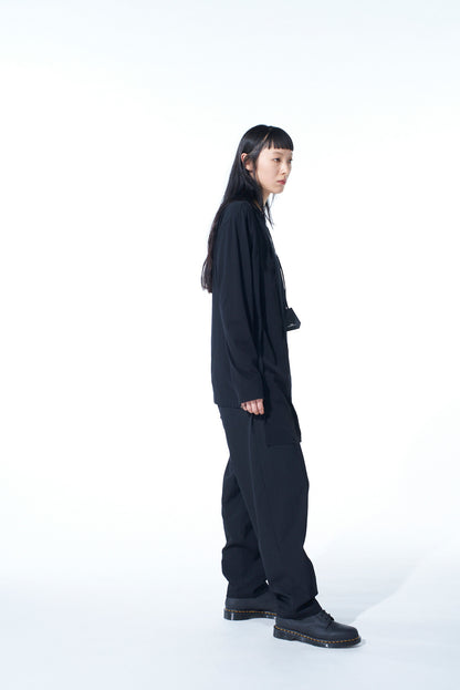 WASHER WOOL GABARDINE WAIST-STRING POCKET PANTS