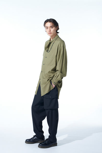 WASHER WOOL GABARDINE WAIST-STRING POCKET PANTS