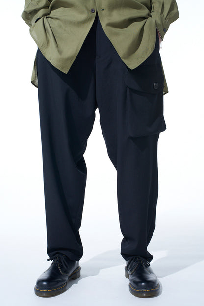 WASHER WOOL GABARDINE WAIST-STRING POCKET PANTS