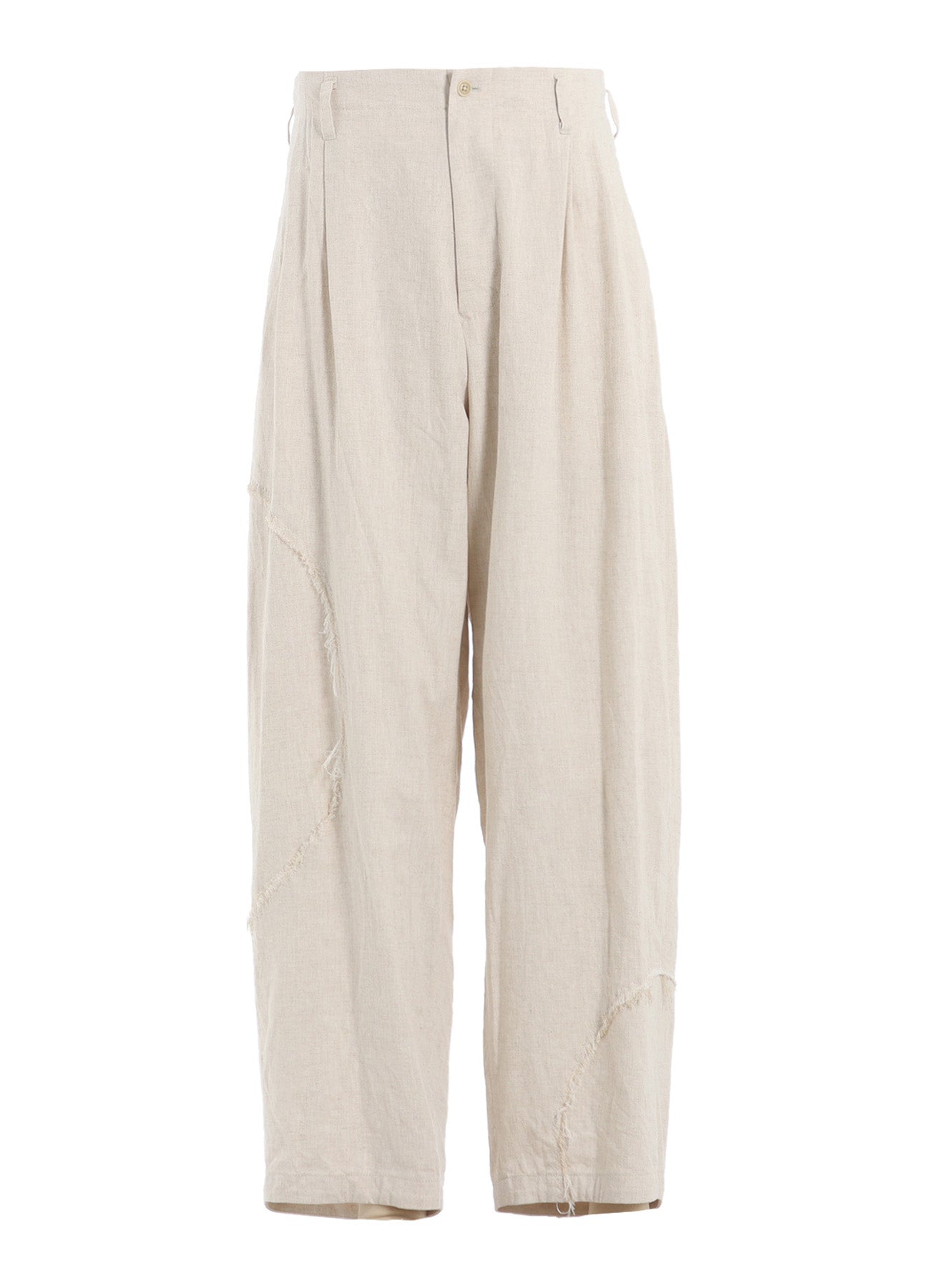 LINEN/COTTON HERRINGBONE ZIGZAG CUT-OUT PANTS