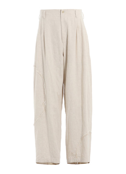 LINEN/COTTON HERRINGBONE ZIGZAG CUT-OUT PANTS