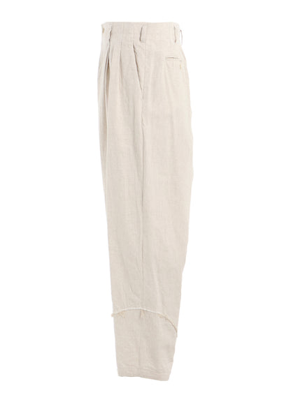 LINEN/COTTON HERRINGBONE ZIGZAG CUT-OUT PANTS