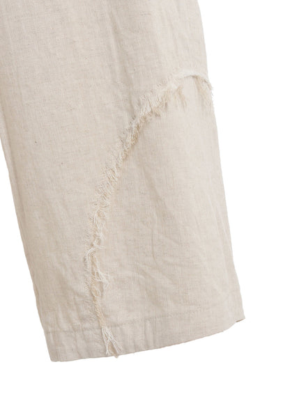 LINEN/COTTON HERRINGBONE ZIGZAG CUT-OUT PANTS