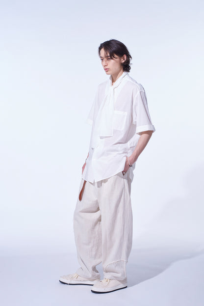 LINEN/COTTON HERRINGBONE ZIGZAG CUT-OUT PANTS
